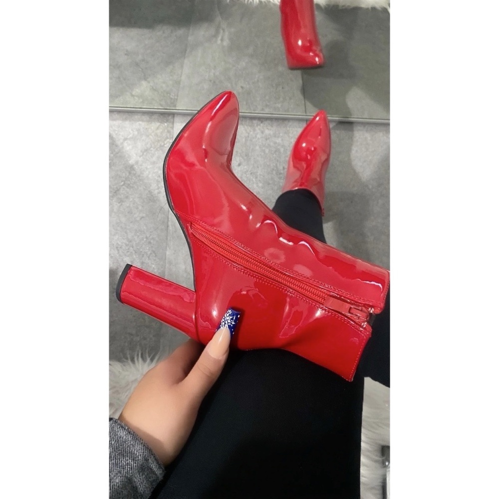 Red Patent Block Heel Bootie - Picture 6 of 7
